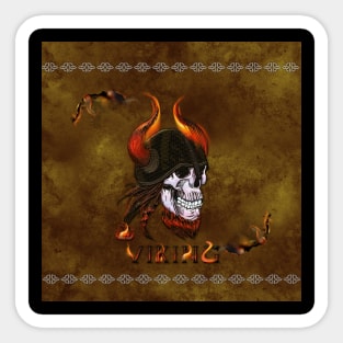 Awesome viking skull with helmet, viking ship and flame Sticker